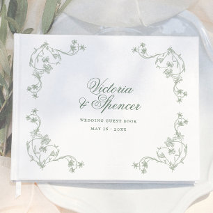Salbeigrüne Vintage-Blumenhochzeit Gästebuch
