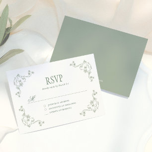 Salbeigrüne Vintage-Blumenhochzeit RSVP Karte