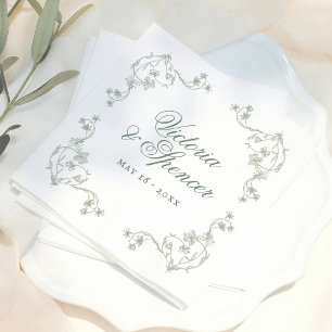 Salbeigrüne Vintage-Blumenhochzeit Serviette