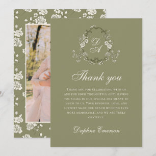 Salbeigrüne Vintage-Botanical-Hochzeit Dankeskarte