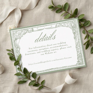 Salbeigrüne Vintage-Botanik-Gitterbogen-Hochzeit Begleitkarte