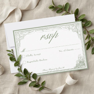 Salbeigrüne Vintage-Botanik-Gitterbogen-Hochzeit RSVP Karte