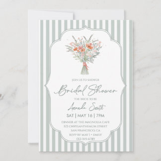 Salbeigrüne Vintage-Coquette-Floral-Brautparty Einladung