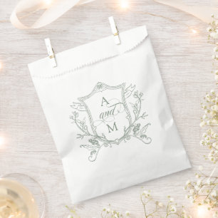 Salbeigrüne Vintage-Crest-Hochzeit Danke Geschenktütchen