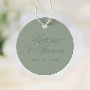 Salbeigrüne Vintage-Kalligrafie-Hochzeit Geschenkanhänger