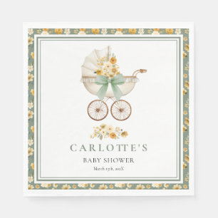 Salbeigrüne Vintage-Kinderwagen-Baby-Party-Luncheo Serviette