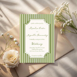 Salbeigrüne Vintage-Streifen-Hochzeit Einladung