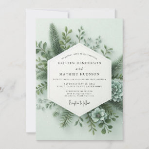 Salbeigrüne Waldflora-Hochzeit Einladung