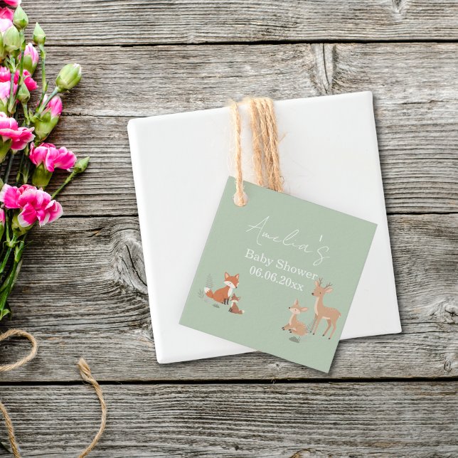 Salbeigrüne Waldtier-Baby-Party  Geschenkanhänger (Von Creator hochgeladen)