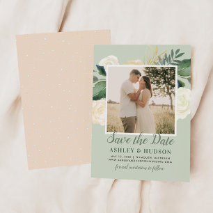 Salbeigrüne Wasserfarben Florale Foto Hochzeit Save The Date