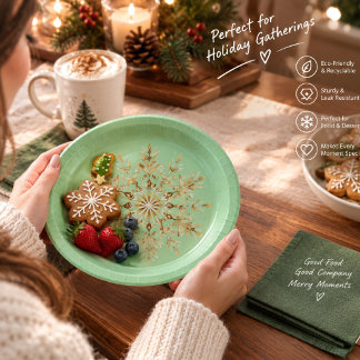 Salbeigrüne Weihnachtsservietten mit goldenem Schn Pappteller