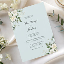 Salbeigrüne weiße Blumen-Skript-QR-Code-Hochzeit