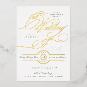 Salbeigrüne Weiße Elegante Kalligrafie Hochzeit Go Folieneinladung