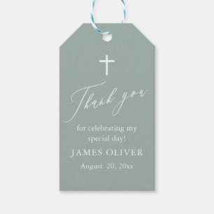 Salbeigrüne weiße Kreuz Jungen-Taufe Geschenkanhän Geschenkanhänger