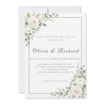 Salbeigrüne weiße Rosen-Blumen-Hochzeitseinladung
