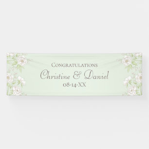Salbeigrüne Weiße Rosen Hochzeit Banner