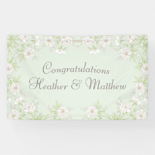 Salbeigrüne Weiße Rosen Hochzeit Banner