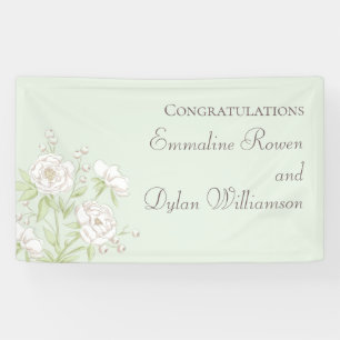 Salbeigrüne Weiße Rosen Hochzeit Banner