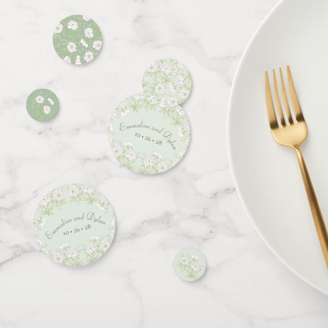 Salbeigrüne Weiße Rosen Hochzeit Konfetti (Gruppe)