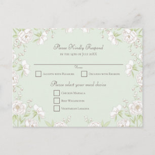 Salbeigrüne Weiße Rosen Hochzeit RSVP Antwort Feiertagspostkarte