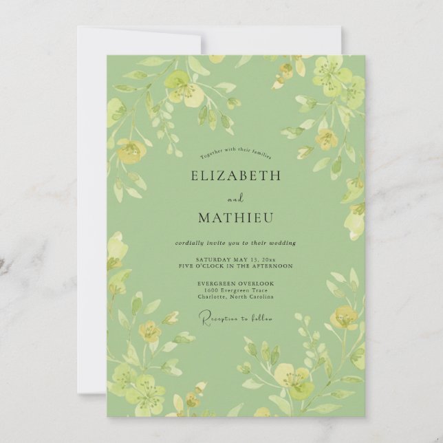 Salbeigrüne Whimsical-Botanical-Hochzeit Einladung (Vorderseite)