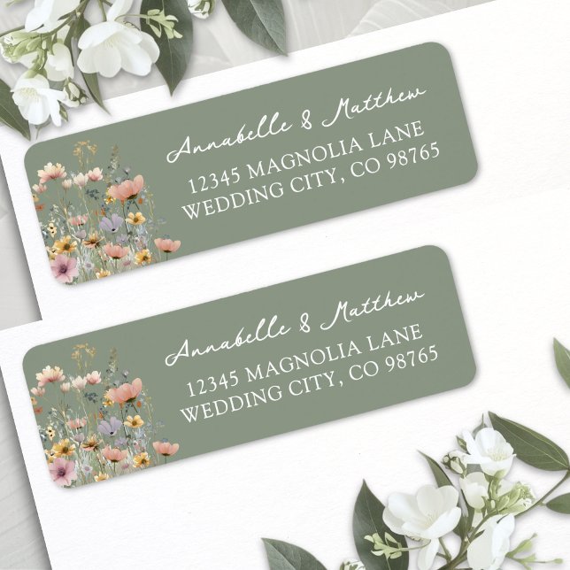 Salbeigrüne Wildblumen-Adresse (Sage Green Wildflower Floral Return Address Label )