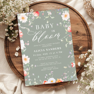 Salbeigrüne Wildblumen-Baby-in-Bloom-Baby-Party Einladung