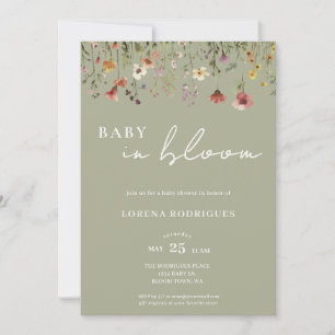 Salbeigrüne Wildblumen-Baby-in-Blüte-Baby-Party Einladung