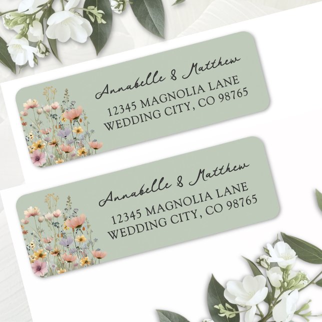 Salbeigrüne Wildblumen-Blumen-Rücksendeadresse (Sage Green Wildflower Floral Return Address Label)