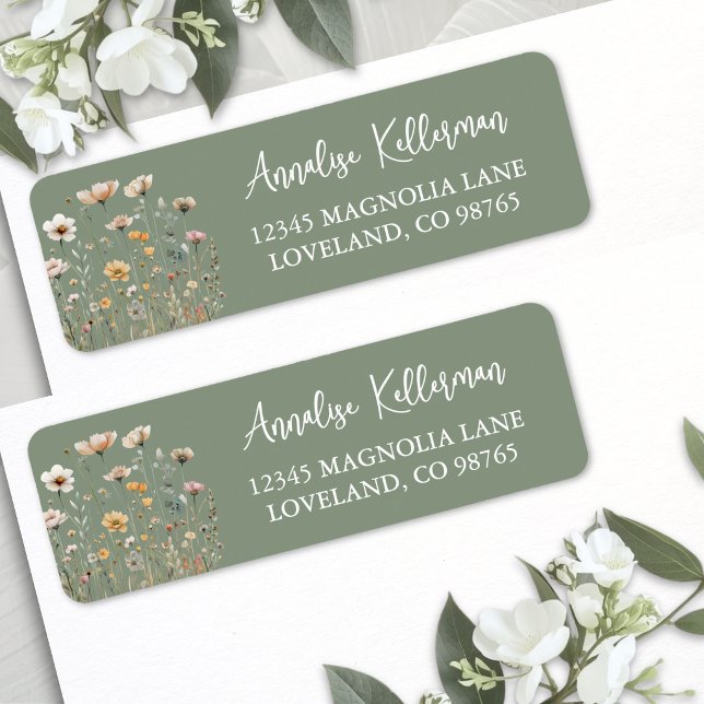 Salbeigrüne Wildblumen-Blumen-Rücksendeadresse (Sage Green Wildflower Floral Return Address Label )