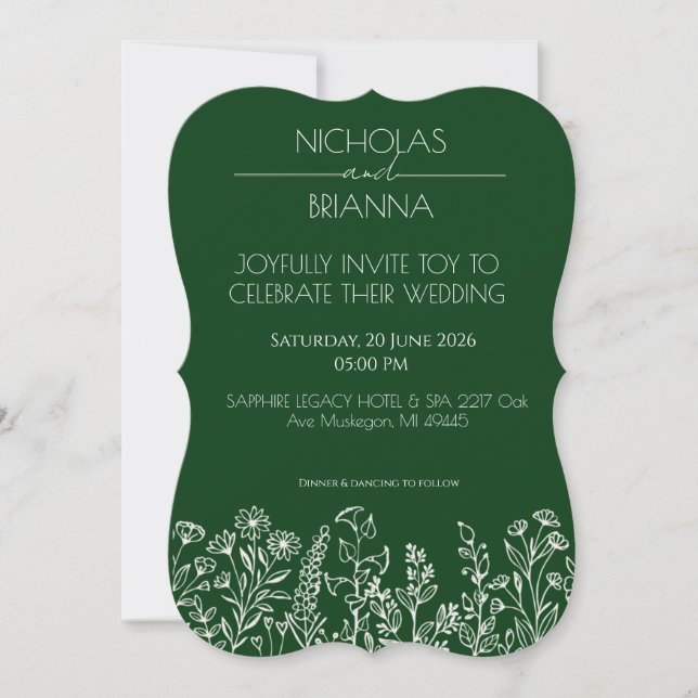 Salbeigrüne Wildblumen Boho-Hochzeit Einladung (Vorderseite)