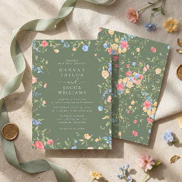 Salbeigrüne Wildblumen Boho Hochzeit Einladung