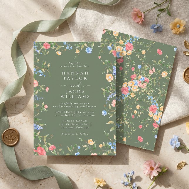 Salbeigrüne Wildblumen Boho Hochzeit Einladung (Von Creator hochgeladen)