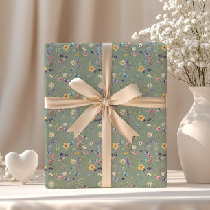 Salbeigrüne Wildblumen Boho Rustikaler Frühlingsga Geschenkpapier