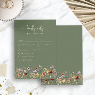 Salbeigrüne Wildblumen Elegante Boho RSVP Karte