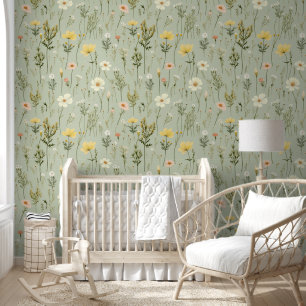 Salbeigrüne Wildblumen Gänseblümchen Blumen Botani Tapete
