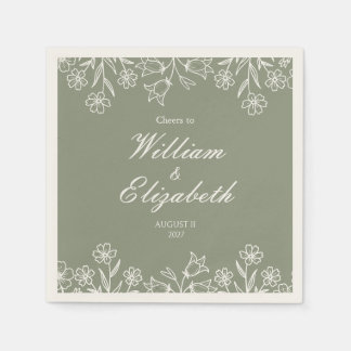 Salbeigrüne Wildblumen-Hochzeit Serviette
