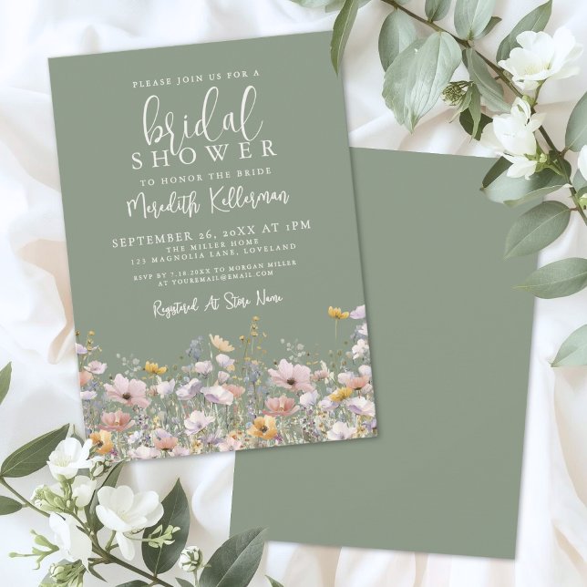 Salbeigrüne Wildblumen-Hochzeitsdusche Einladung (Sage Green Wildflower Bridal Shower Invitation)