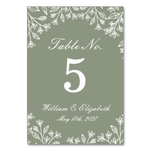 Salbeigrüne Wildblumen-Hochzeitstisch-Nummer Tischnummer