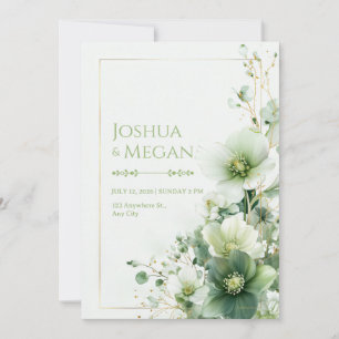 Salbeigrüne Winterrose Botanischer Rahmen Hochzeit Einladung
