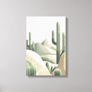 Salbeigrüne Wüsten-Moderne-Boho-Kakteen-Landschaft Leinwanddruck