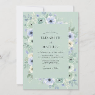 Salbeigrüne zarte Anemonen-Hochzeit Einladung