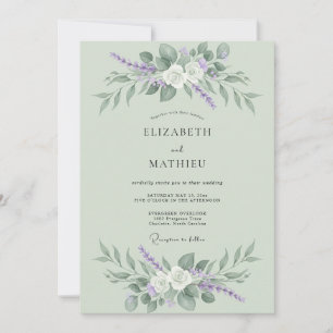 Salbeigrüne zarte florale Hochzeit Einladung