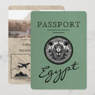 Salbeigrüner Ägypten Reisepass Hochzeitseinladung Einladung