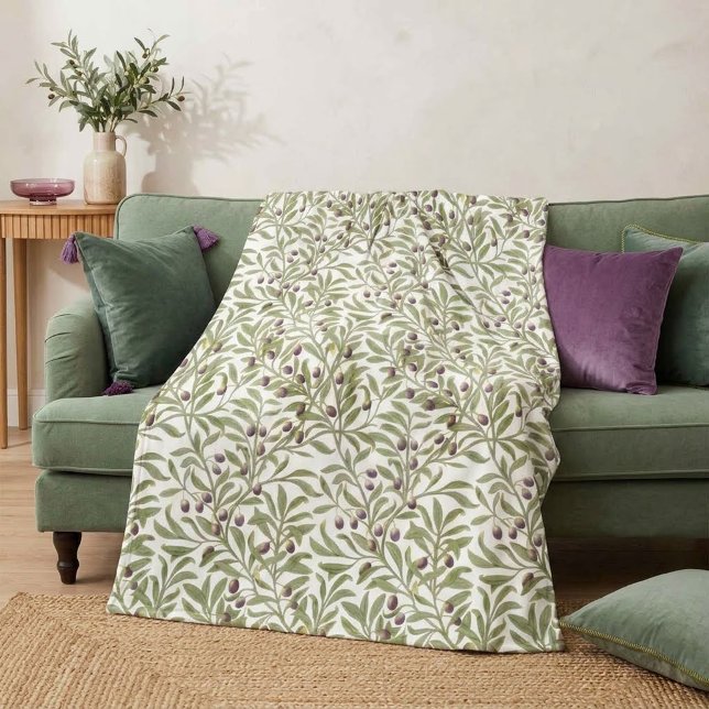 Salbeigrüner Aquarell-Olivenblatt Botanisch Fleecedecke (Sage Green Watercolor Olive Leaf Botanical Fleece Blanket)
