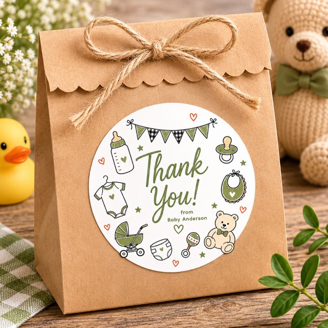 Salbeigrüner Baby Shower Danke Sticker (Von Creator hochgeladen)