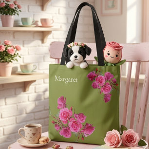 Salbeigrüner Blumen-Boohoo-Kunststil-Tasche