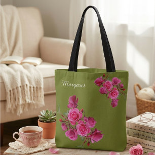 Salbeigrüner Blumen-Tote-Bag im künstlerischen Sti