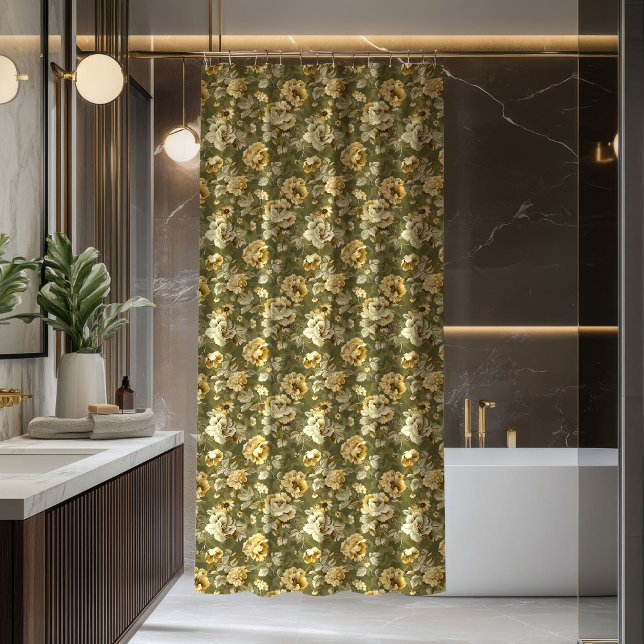 Salbeigrüner Blumen-Vorhang Moderne Botanische Kun Duschvorhang (Sage Green Floral Curtain Modern Botanical Art)