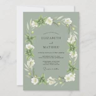 Salbeigrüner botanischer Kranz Hochzeit Einladung